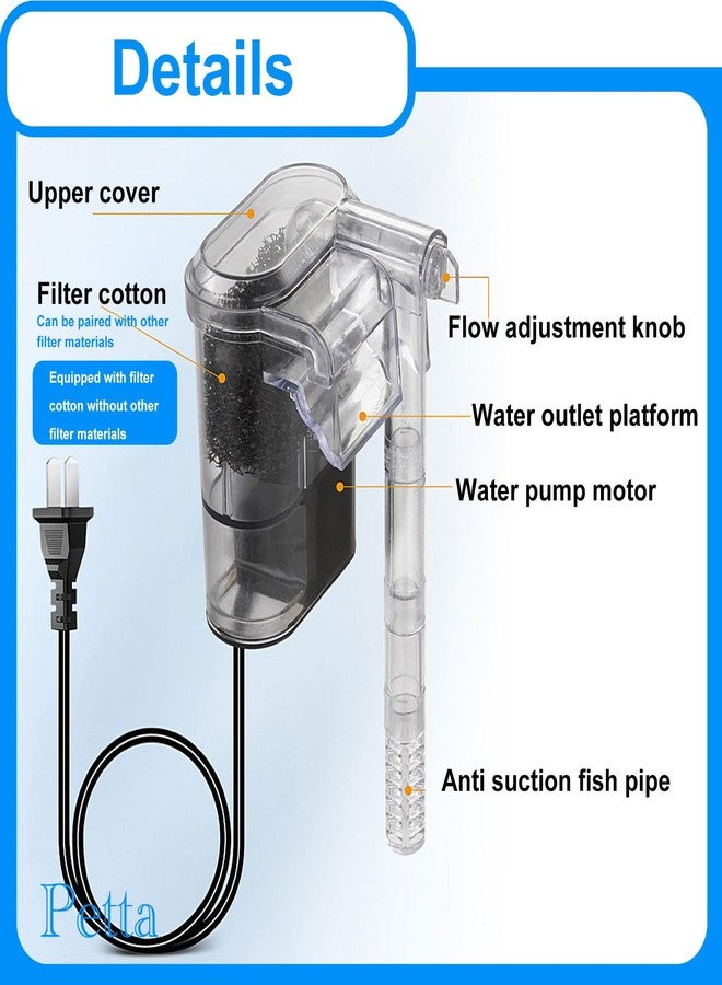 Petta Quiet Hang on Aquarium Filter for Betta, Slim HOB Fish Tank Filter for 3-10 Gal Planted Aquariums & Aquascaping with 1 Pre-Filter Sponge ，Adjustable Flow，250L/H - Image 2